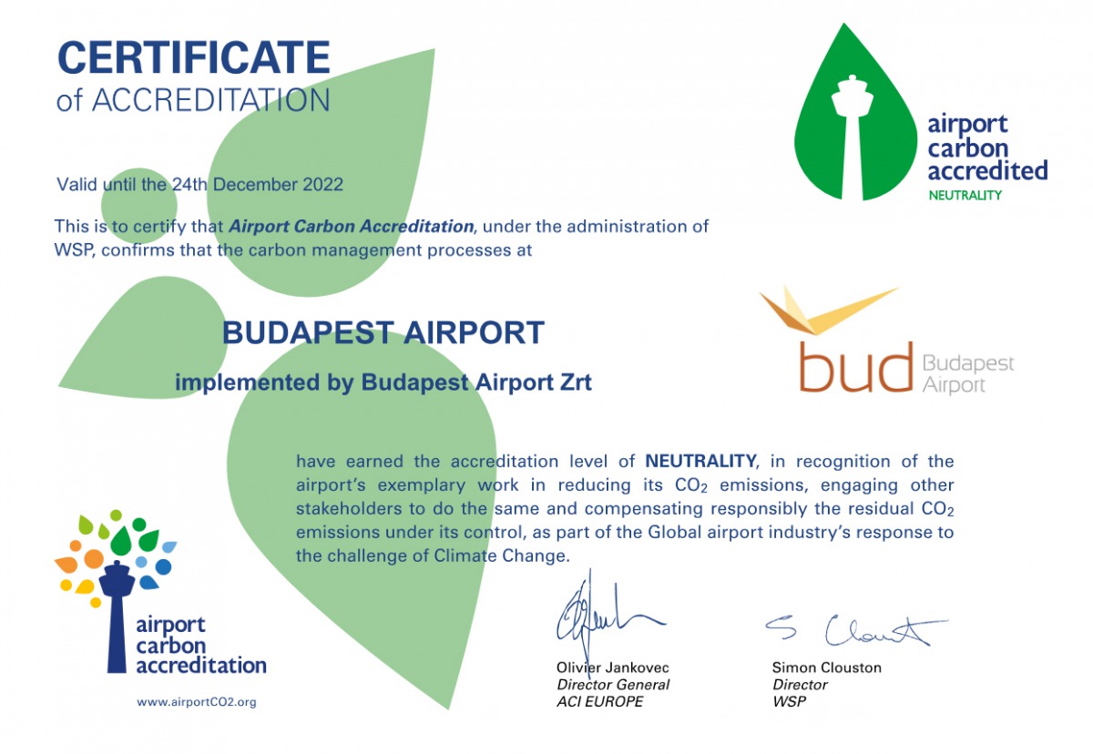 Karbonsemlegesség: a világ élmezőnyében a Budapest Airport